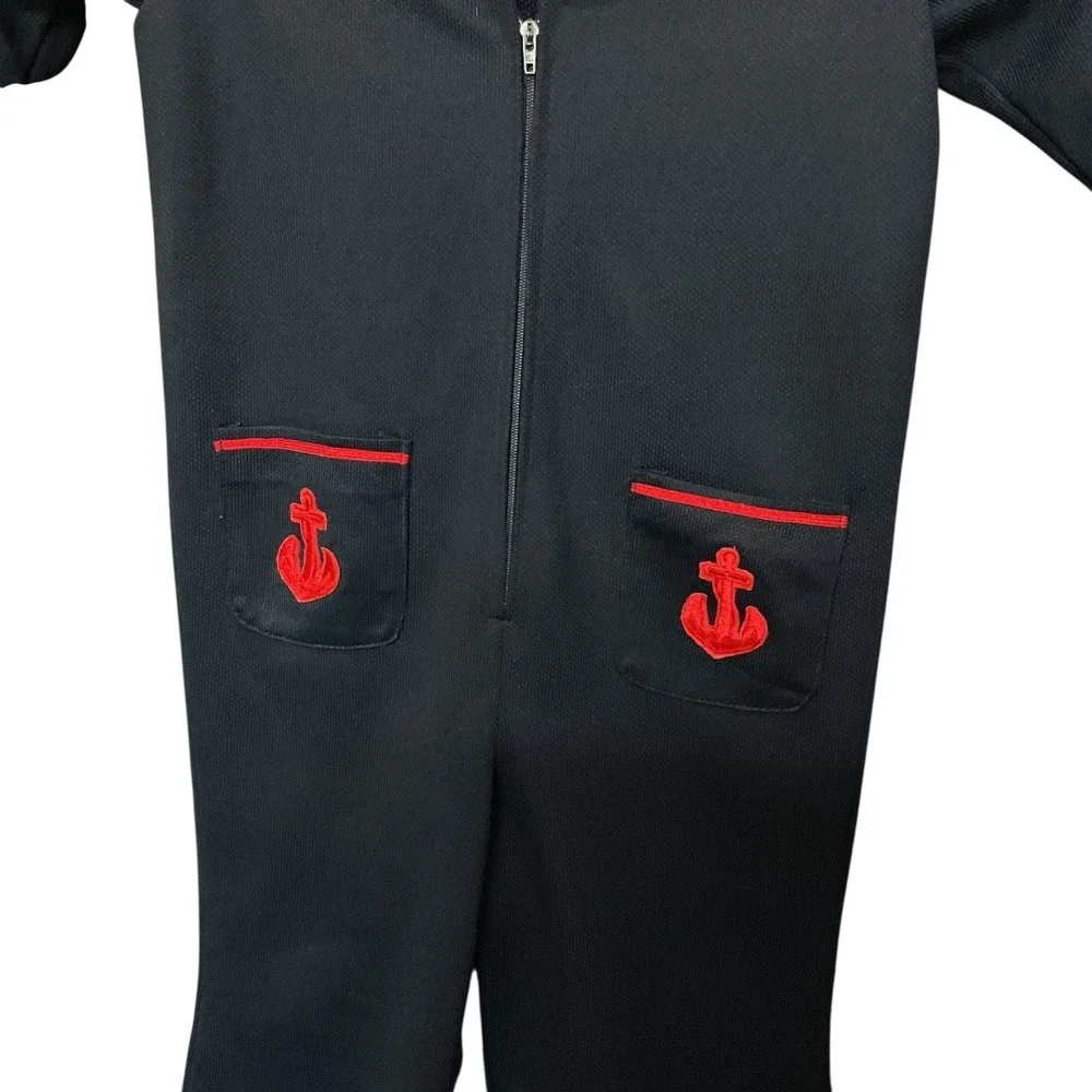 Vintage Homemade Marine Sailor Collared Zip Front Romper Onesie Size 2T SEE NOTE
